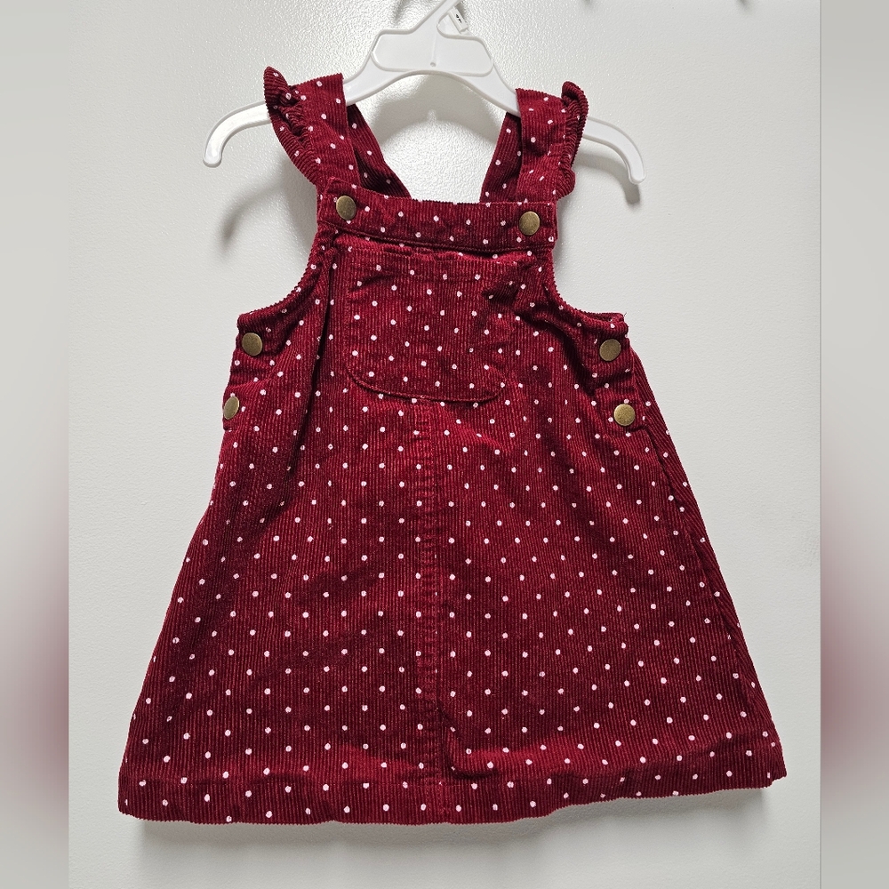 Blueberi Boulevard Corduroy Burgundy Polka Dot Overall Dress